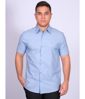 Camisa manga curta de linho misto azul claro