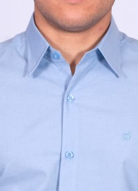 Camisa manga curta de linho misto azul claro
