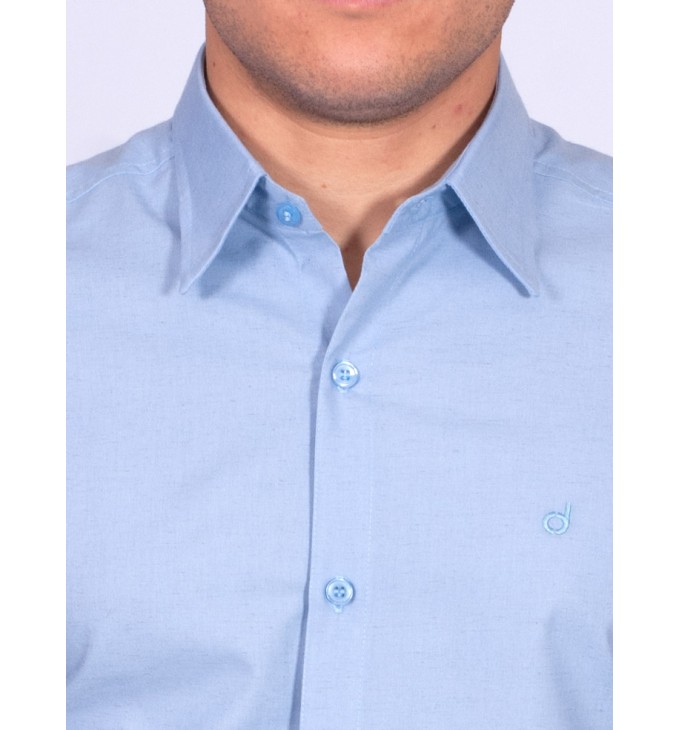 Camisa manga curta de linho misto azul claro Camisa manga curta de linho misto azul claro