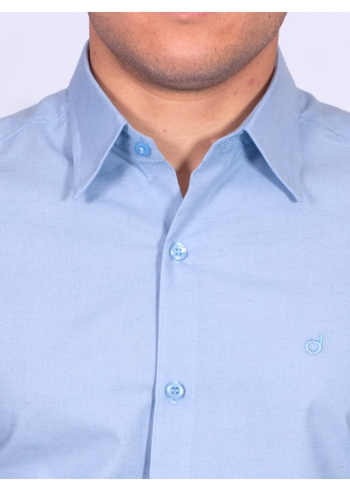 Camisa manga curta de linho misto azul claro