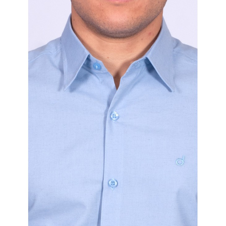 Camisa manga curta de linho misto azul claro