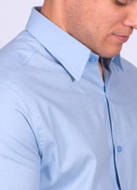 Camisa manga curta de linho misto azul claro