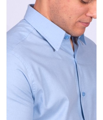 Camisa manga curta de linho misto azul claro Camisa manga curta de linho misto azul claro