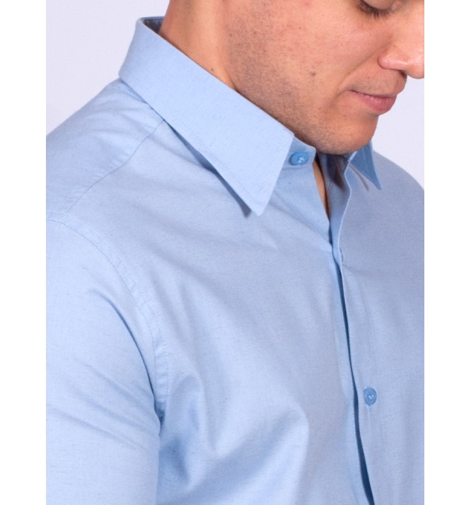 Camisa manga curta de linho misto azul claro