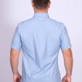 Camisa manga curta de linho misto azul claro