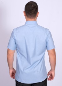 Camisa manga curta de linho misto azul claro