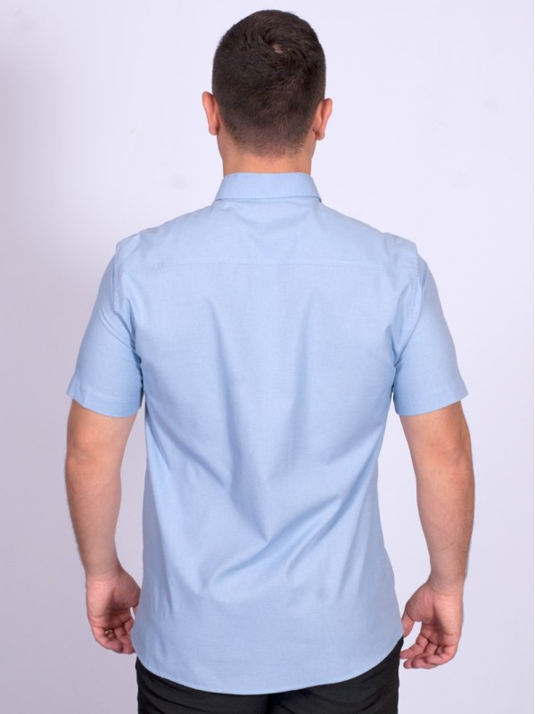 Camisa manga curta de linho misto azul claro Camisa manga curta de linho misto azul claro