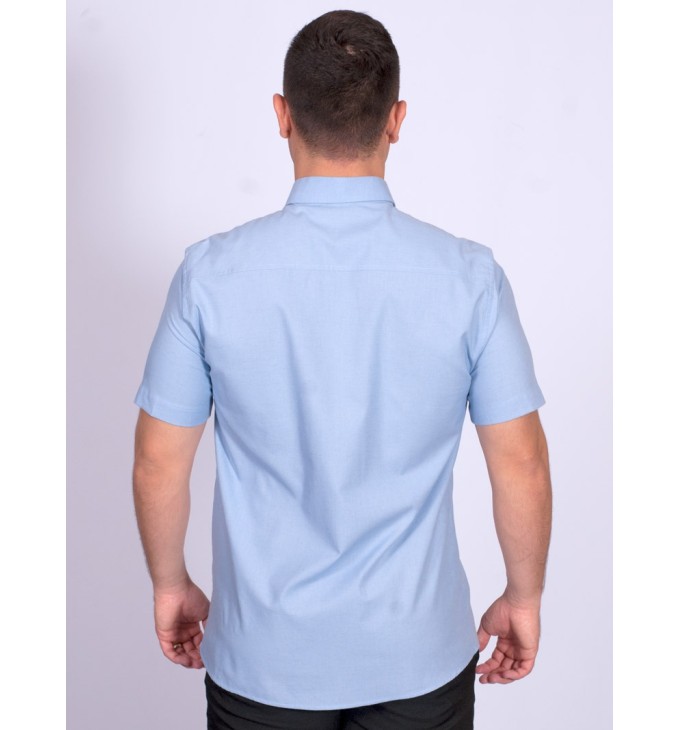 Camisa manga curta de linho misto azul claro Camisa manga curta de linho misto azul claro