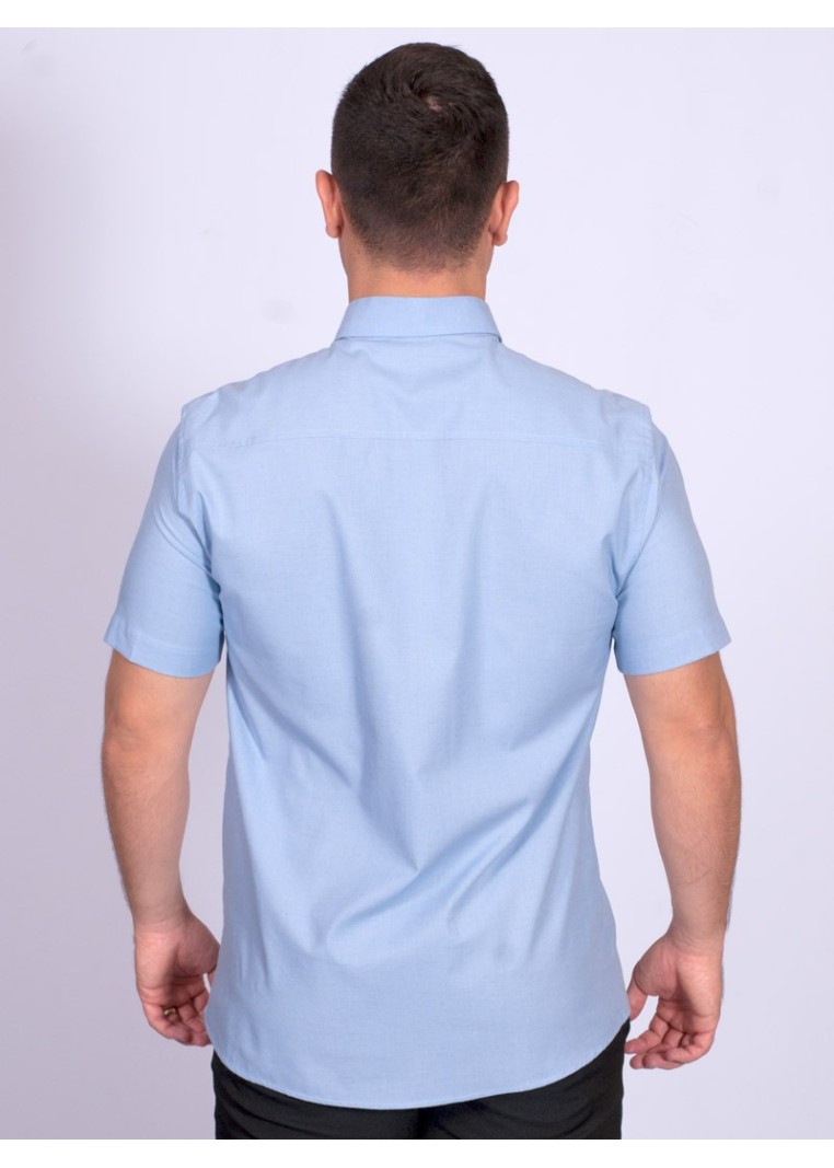 Camisa manga curta de linho misto azul claro