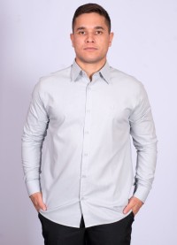 Camisa manga longa de linho misto cinza