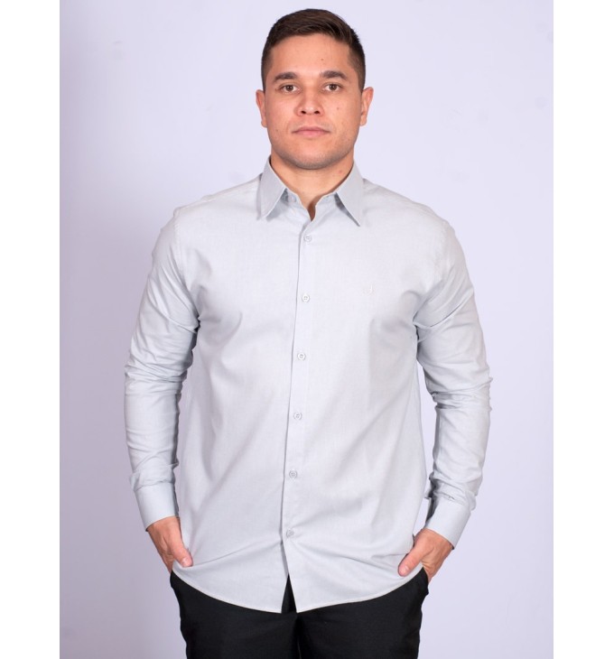 Camisa manga longa de linho misto cinza Camisa manga longa de linho misto cinza