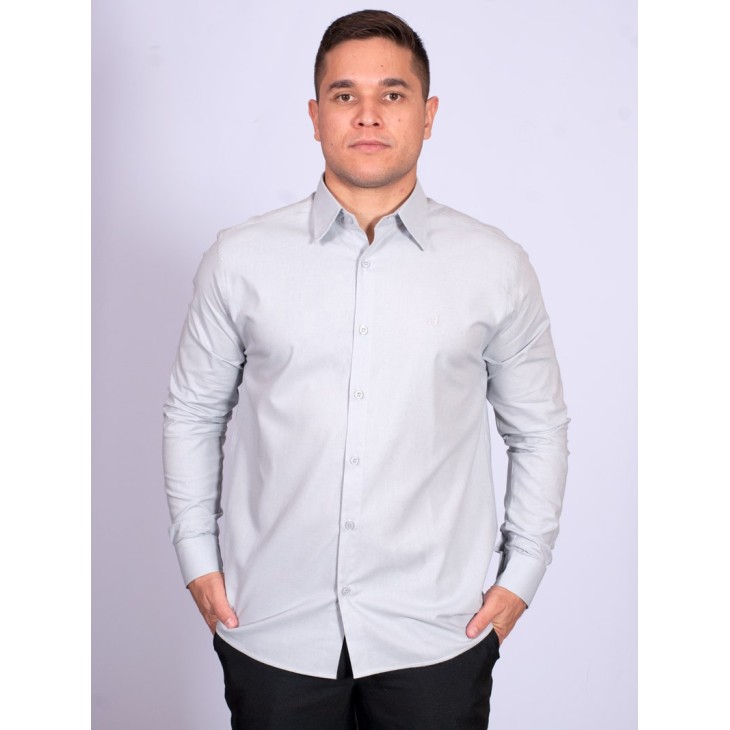 Camisa manga longa de linho misto cinza