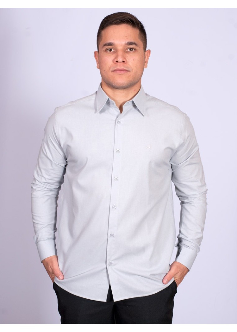 Camisa manga longa de linho misto cinza