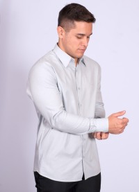 Camisa manga longa de linho misto cinza