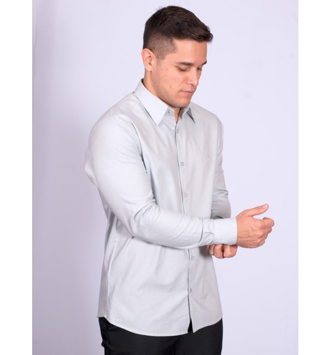 Camisa manga longa de linho misto cinza Camisa manga longa de linho misto cinza