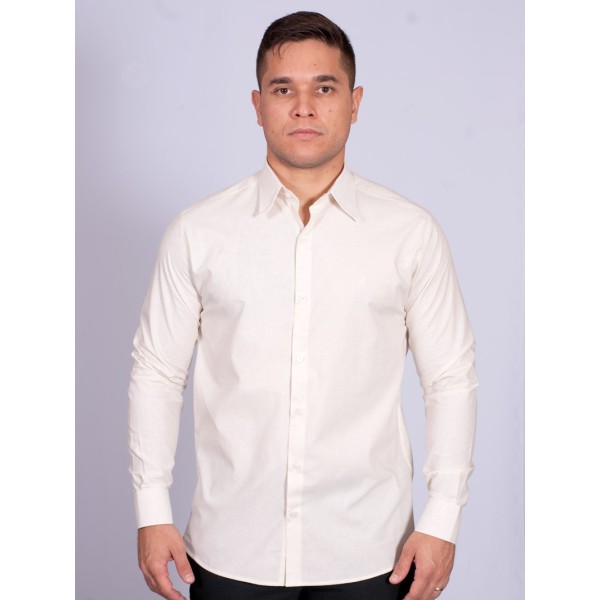 Camisa manga longa de linho misto amarela
