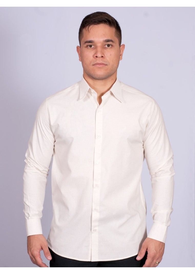 Camisa manga longa de linho misto amarela