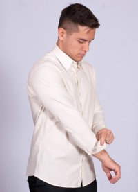 Camisa manga longa de linho misto amarela