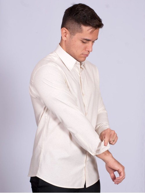 Camisa manga longa de linho misto amarela Camisa manga longa de linho misto amarela