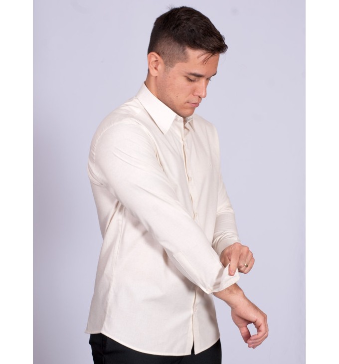 Camisa manga longa de linho misto amarela Camisa manga longa de linho misto amarela