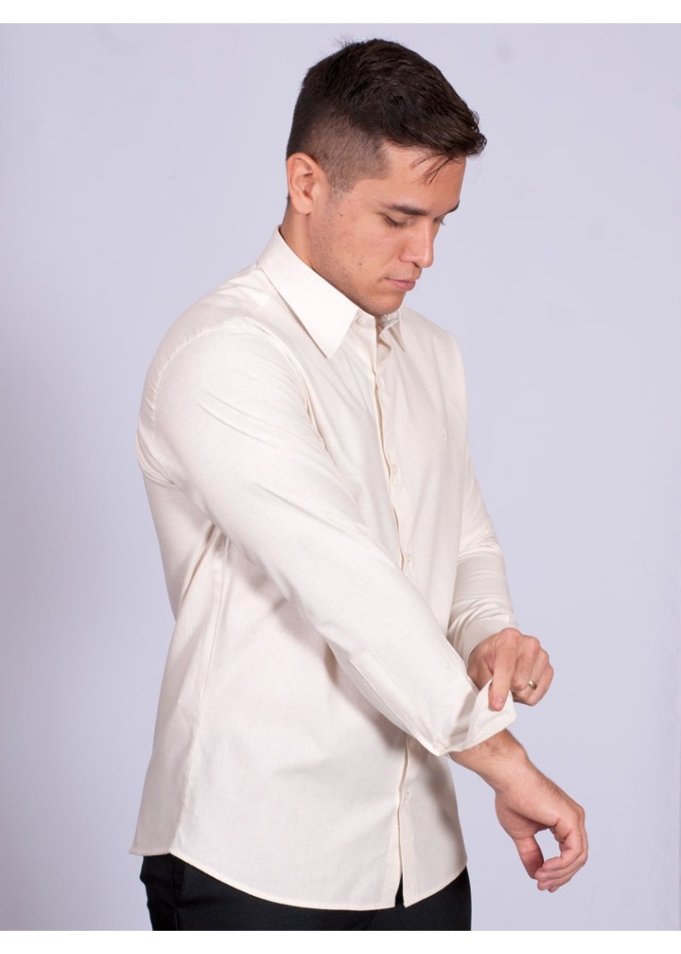 Camisa manga longa de linho misto amarela