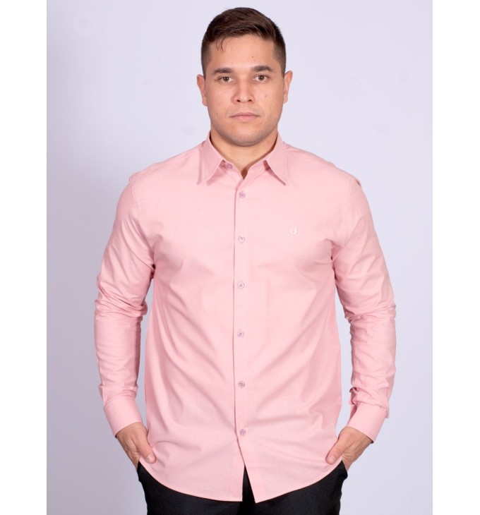 Camisa manga longa de linho misto nude Camisa manga longa de linho misto nude