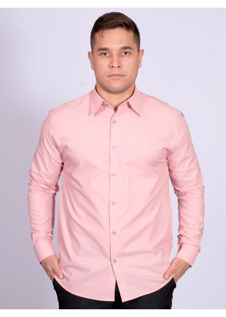 Camisa manga longa de linho misto nude