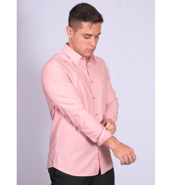 Camisa manga longa de linho misto nude Camisa manga longa de linho misto nude