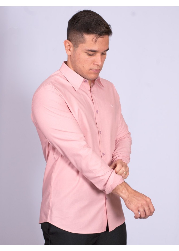 Camisa manga longa de linho misto nude