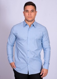 Camisa manga longa de linho misto azul claro