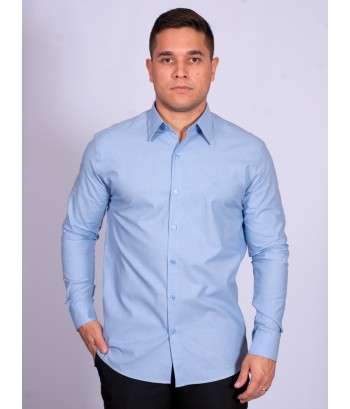 Camisa manga longa de linho misto azul claro