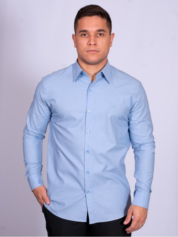 Camisa manga longa de linho misto azul claro