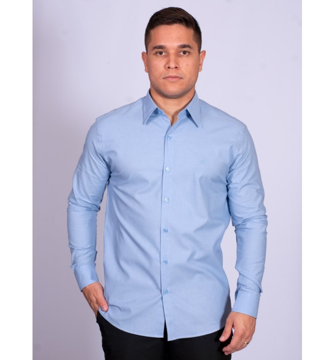 Camisa manga longa de linho misto azul claro Camisa manga longa de linho misto azul claro