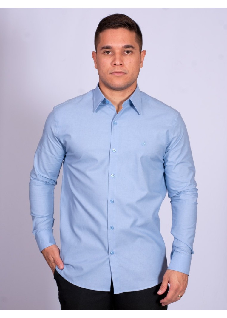 Camisa manga longa de linho misto azul claro