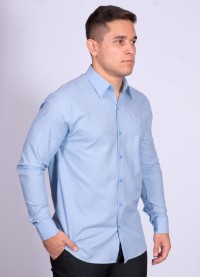 Camisa manga longa de linho misto azul claro