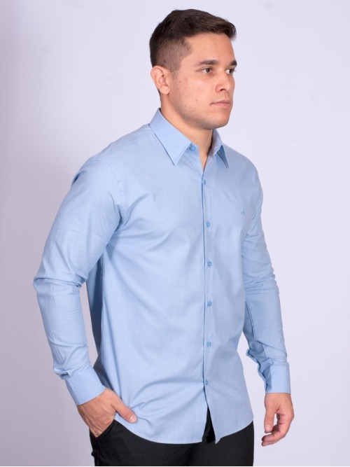 Camisa manga longa de linho misto azul claro