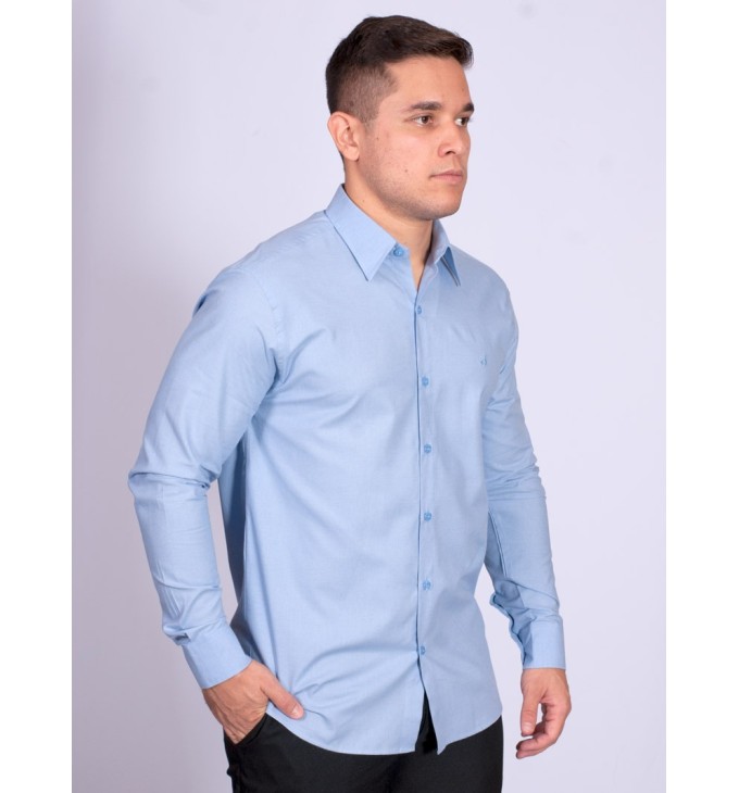 Camisa manga longa de linho misto azul claro Camisa manga longa de linho misto azul claro