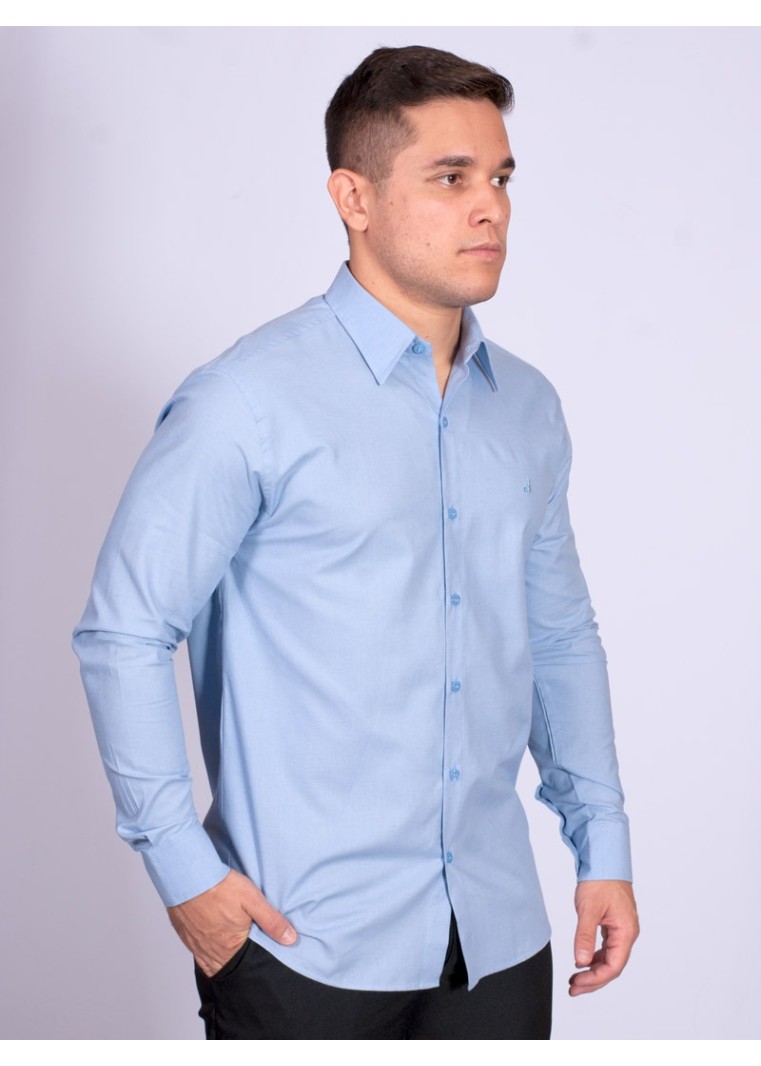 Camisa manga longa de linho misto azul claro