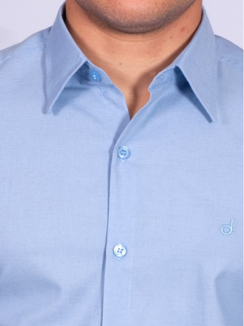 Camisa manga longa de linho misto azul claro Camisa manga longa de linho misto azul claro