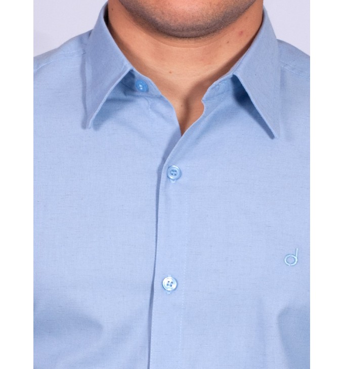 Camisa manga longa de linho misto azul claro Camisa manga longa de linho misto azul claro