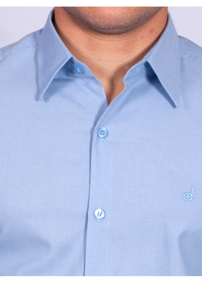 Camisa manga longa de linho misto azul claro