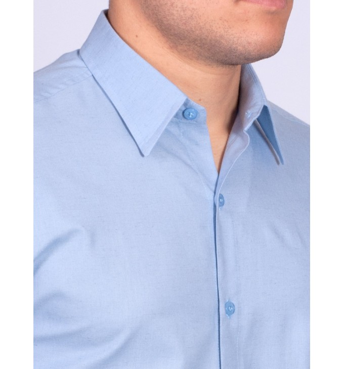 Camisa manga longa de linho misto azul claro Camisa manga longa de linho misto azul claro