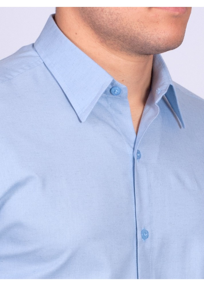 Camisa manga longa de linho misto azul claro