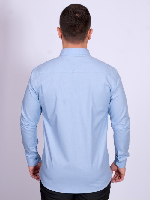 Camisa manga longa de linho misto azul claro
