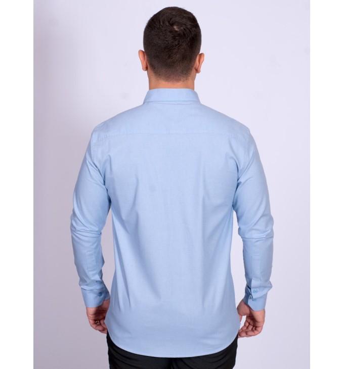 Camisa manga longa de linho misto azul claro Camisa manga longa de linho misto azul claro