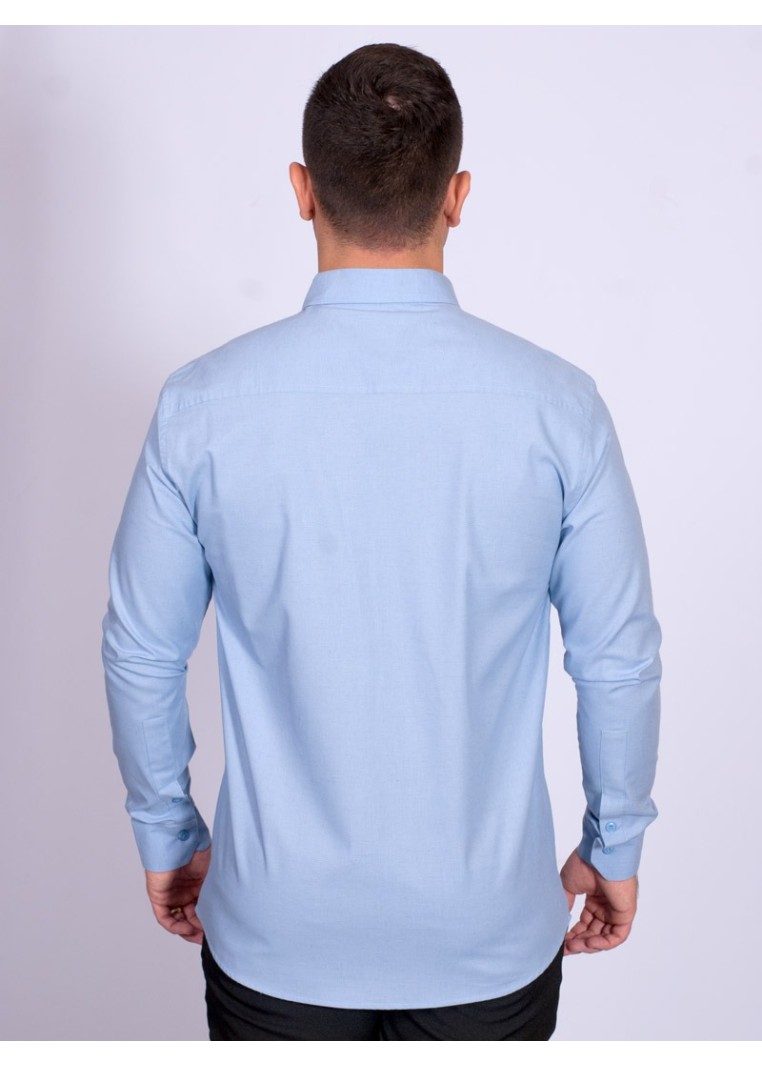 Camisa manga longa de linho misto azul claro