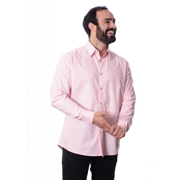 Camisa manga longa de linho misto rosa