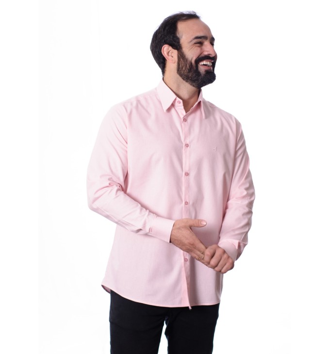 Camisa manga longa de linho misto rosa Camisa manga longa de linho misto rosa