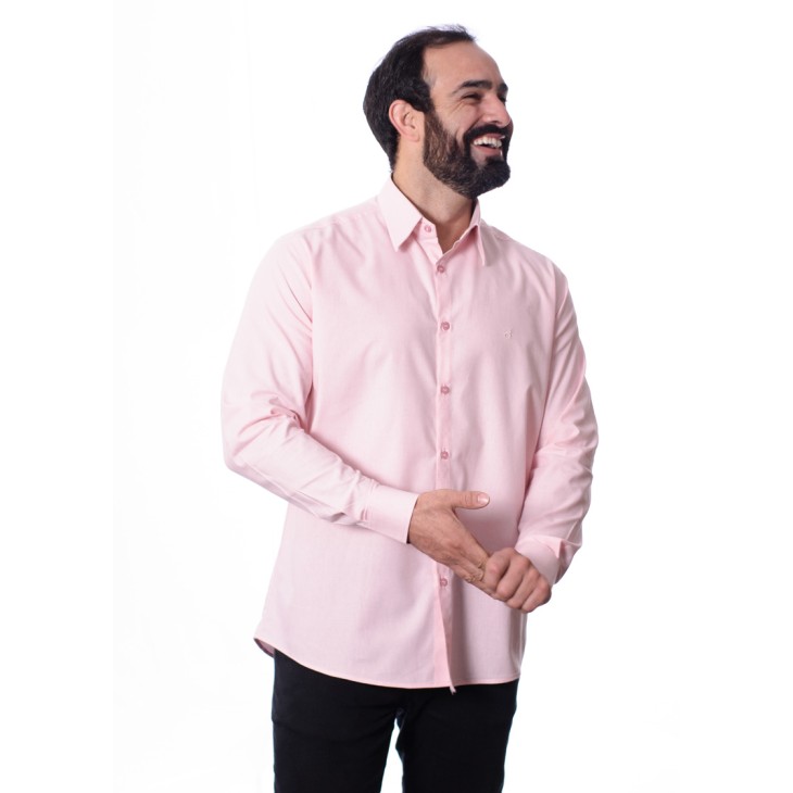 Camisa manga longa de linho misto rosa