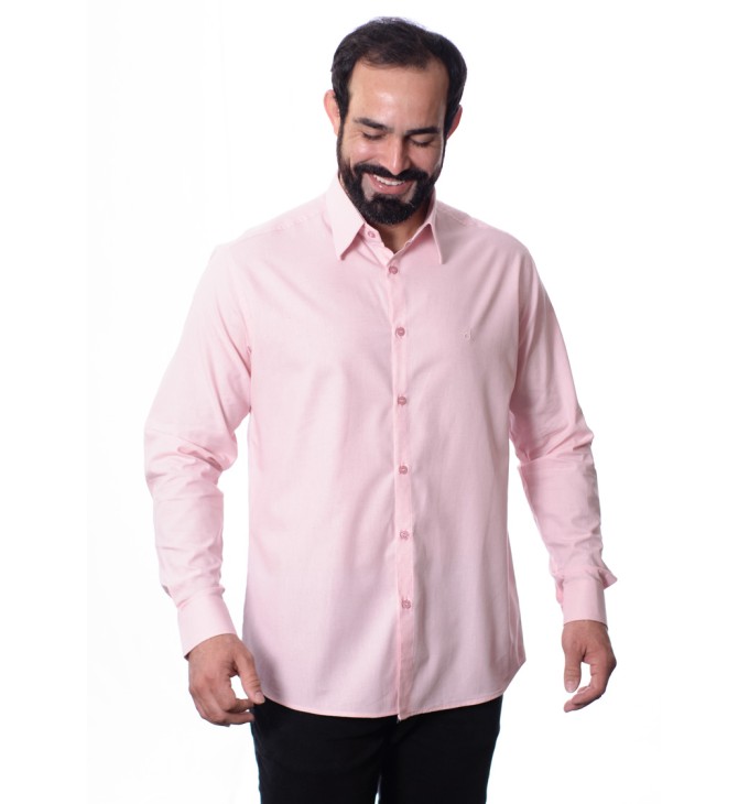 Camisa manga longa de linho misto rosa Camisa manga longa de linho misto rosa